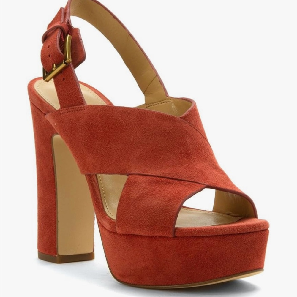 Michael Kors Mariana Sling Cinnamon Suede Size 7M Platform - Picture 5 of 17